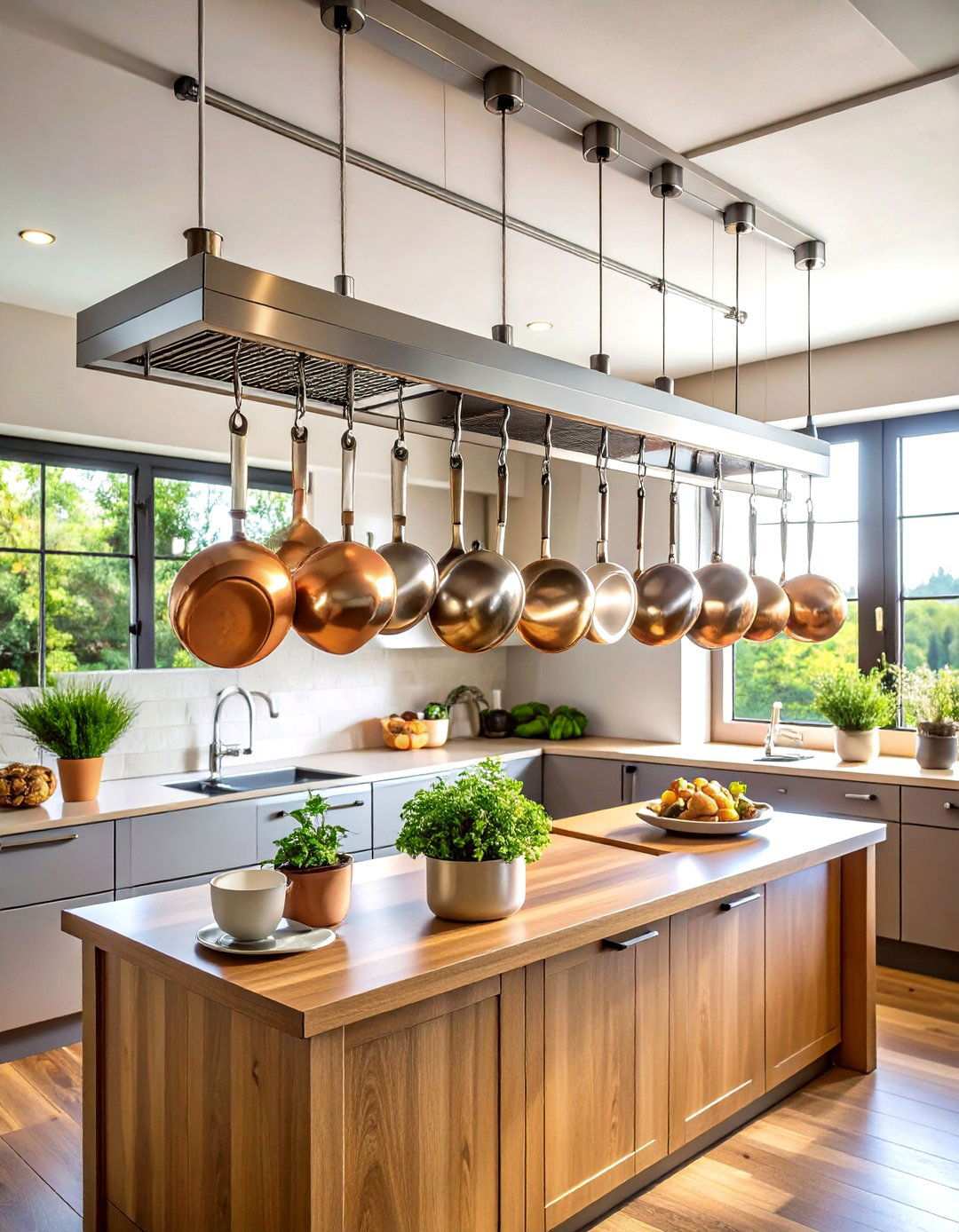 Ceiling Mounted Hanging Racks - 24 Pots and Pans Storage Ideas