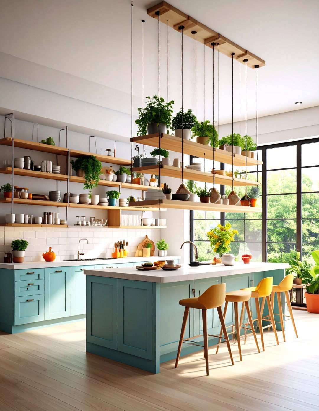 Ceiling Mounted Suspended Shelving - 24 Open Shelving Kitchen Ideas