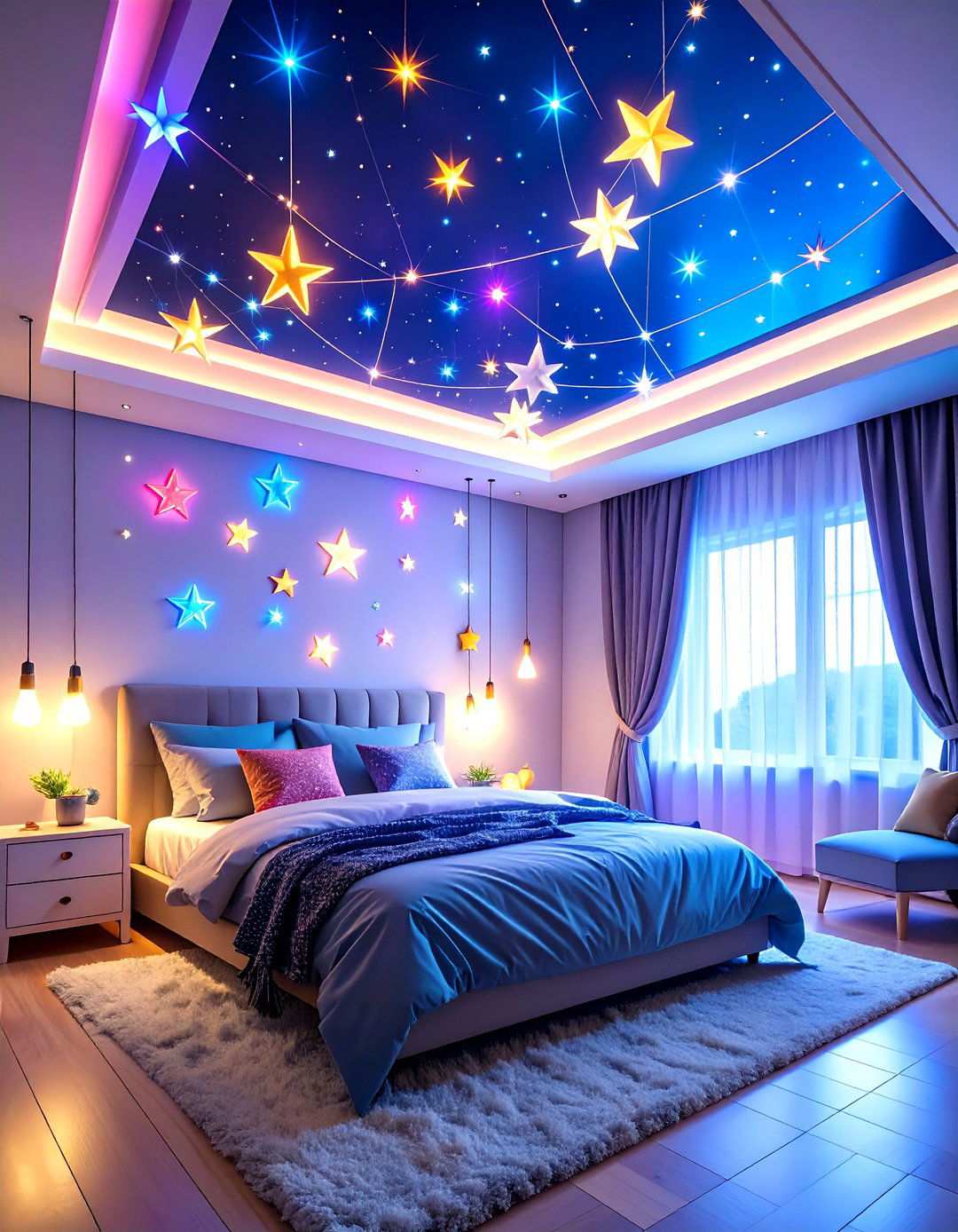Ceiling Statement Design - 24 Neon Bedroom Ideas