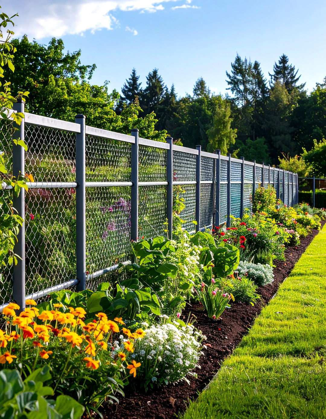 Chain Link Fence with Privacy Slats - 24 Vegetable Garden Fence Ideas