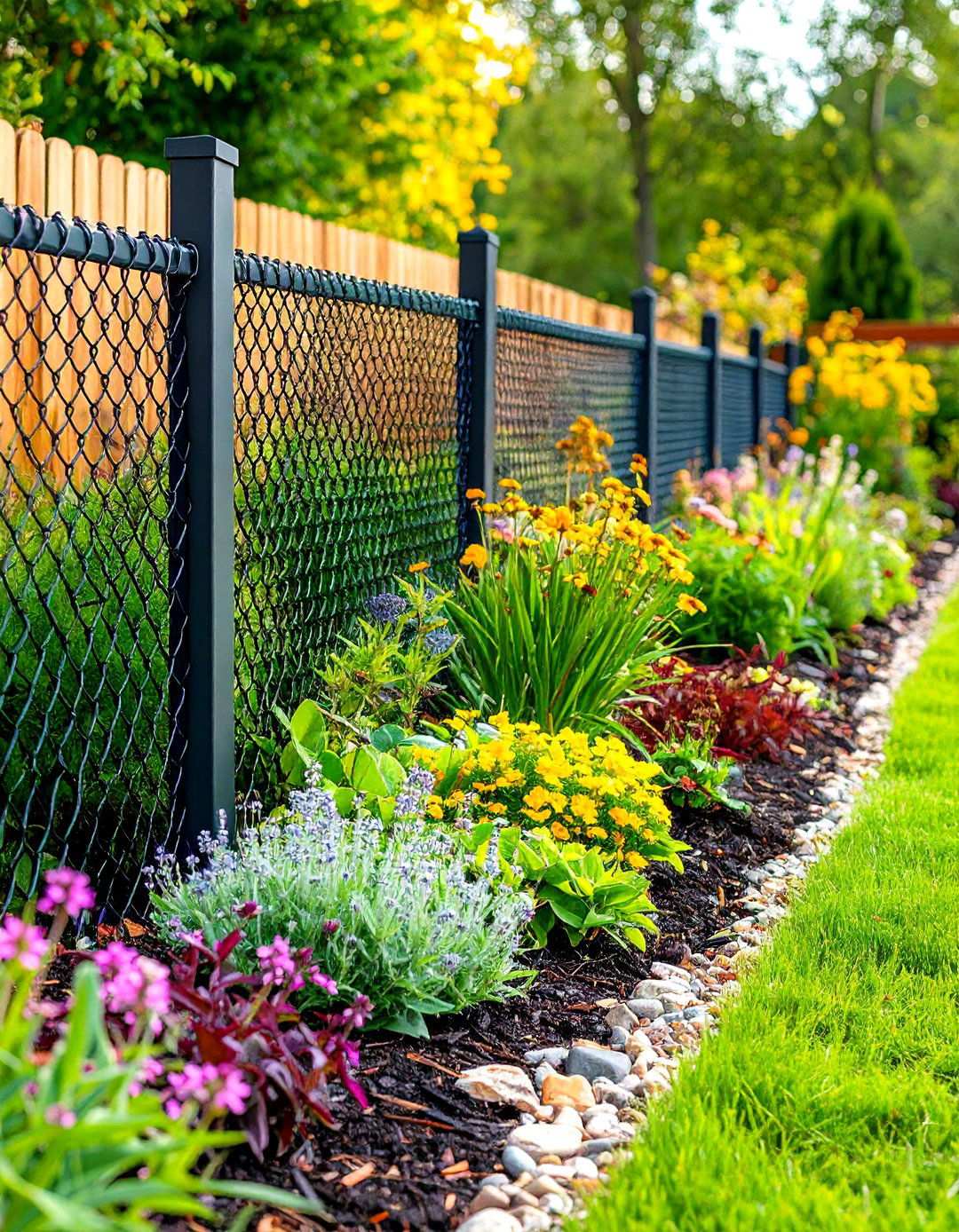 Chain Link Mesh Mulch Edging with Utilitarian Function - 24 Mulch Edging Ideas