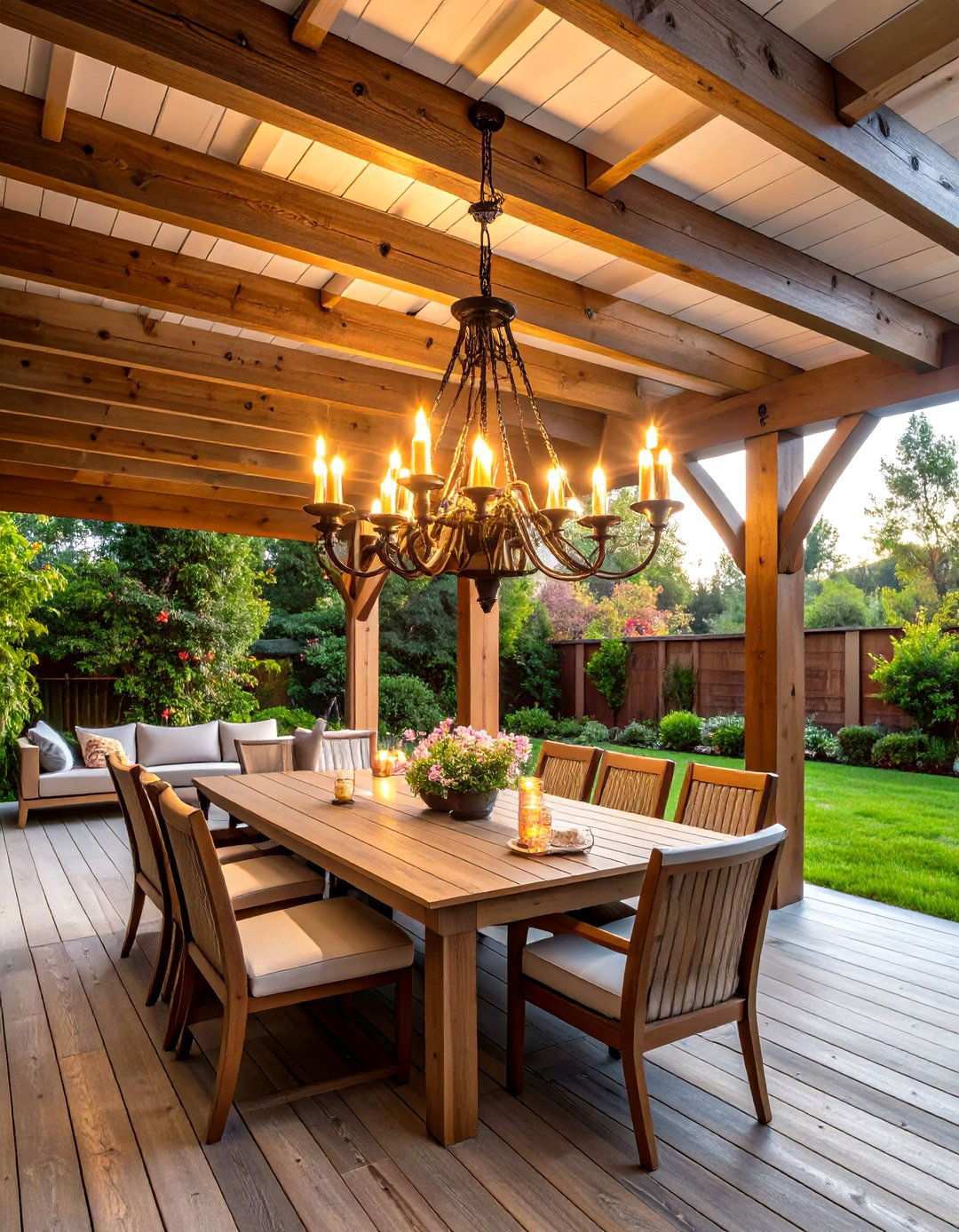Chandelier Centerpiece Installation - 24 Pergola Lighting Ideas
