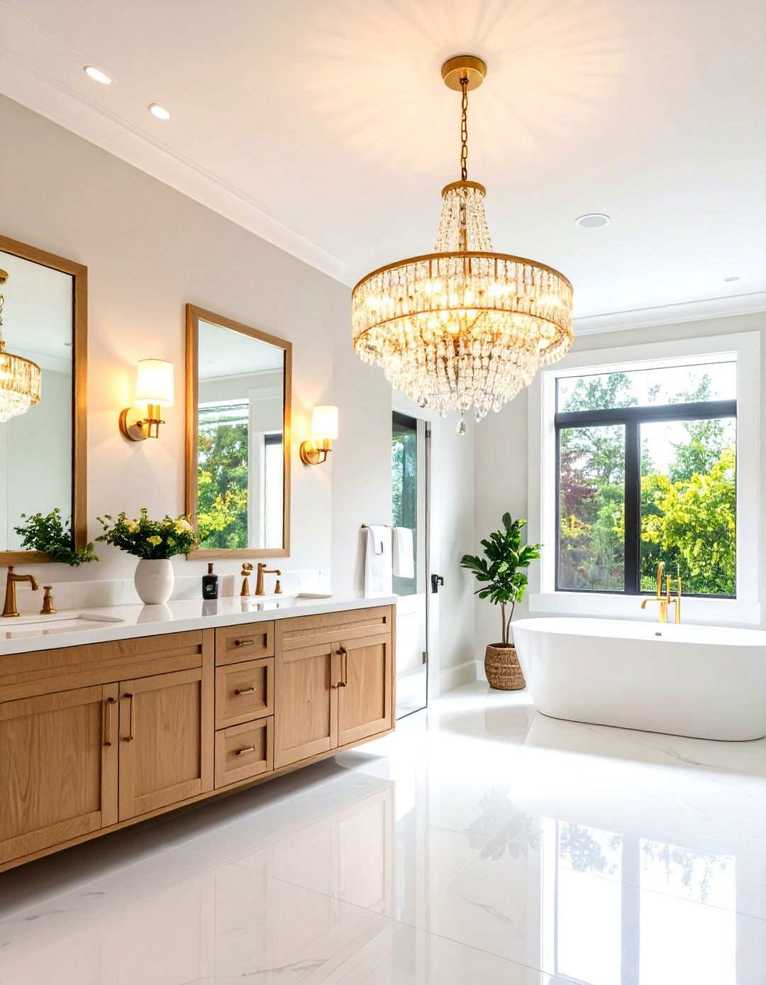 Chandelier Statement Piece for High Ceilings - 24 Small Bathroom Lighting Ideas