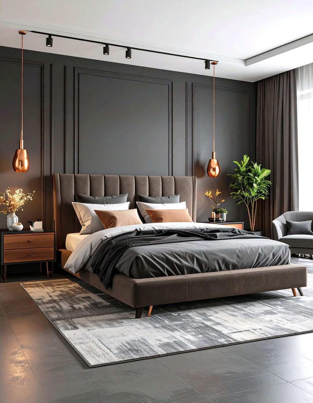 Charcoal and Copper Masculine Design - 24 Men's Bedroom Ideas