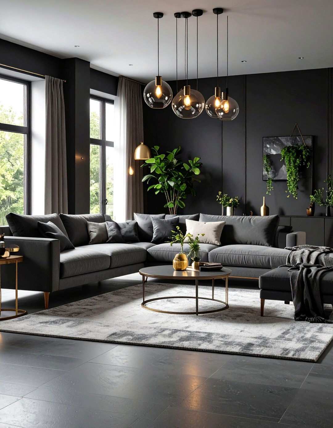 Charcoal Black Dramatic Living Room - 24 Monochromatic Living Room Ideas