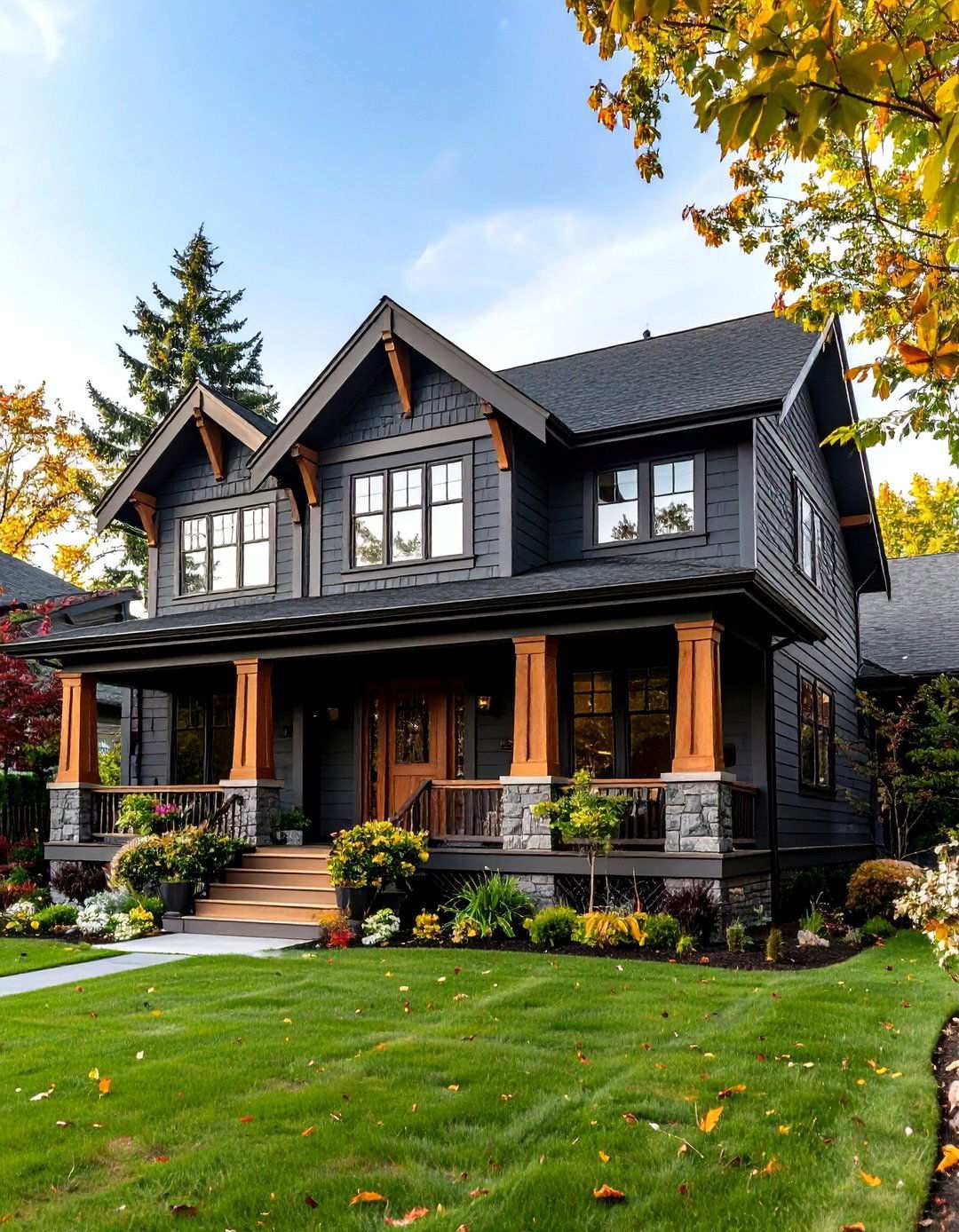Charcoal Cedar Craftsman Style - 24 Paint Colors for a Modern Black House With Cedar Accents