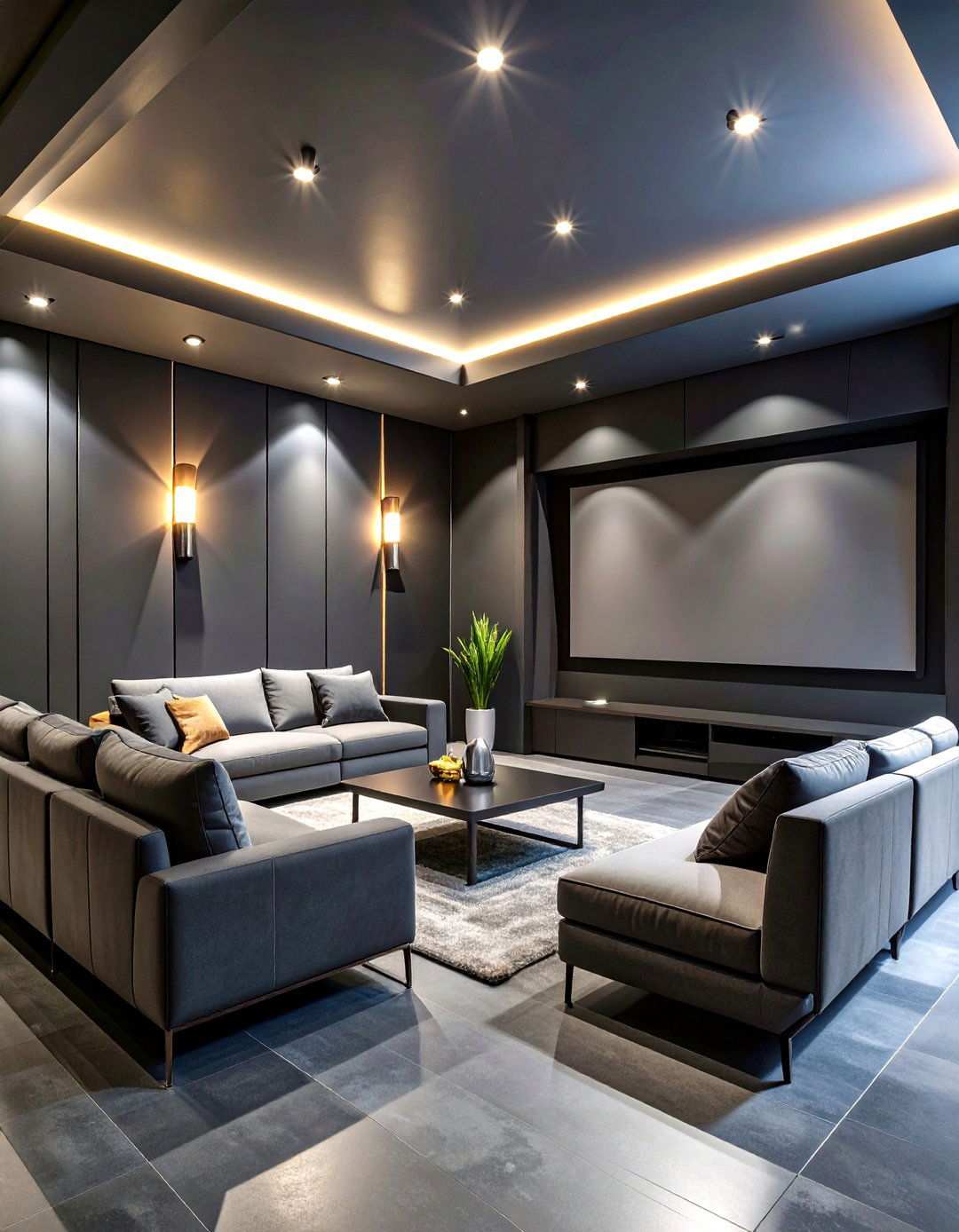 Charcoal Gray Contemporary Design - 24 Home Theater Paint Colors
