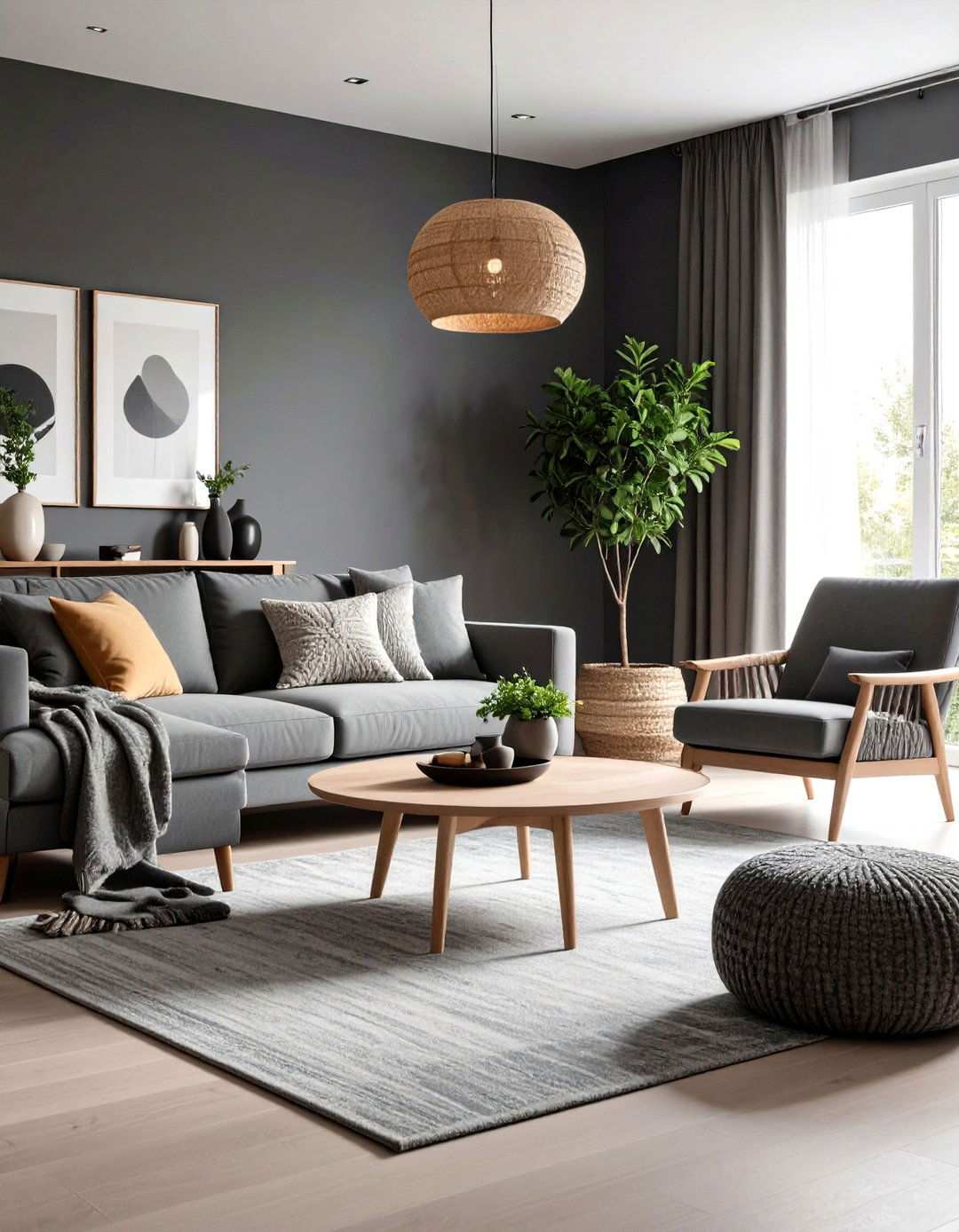 Charcoal Gray Living Room with Scandinavian Modern Elements - 24 Moody Living Room Ideas