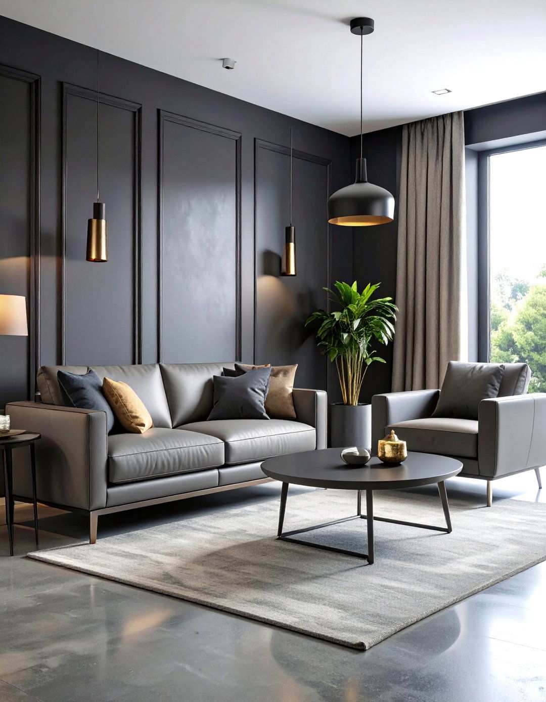 Charcoal Gray Modern Living Room - 24 Monochromatic Living Room Ideas