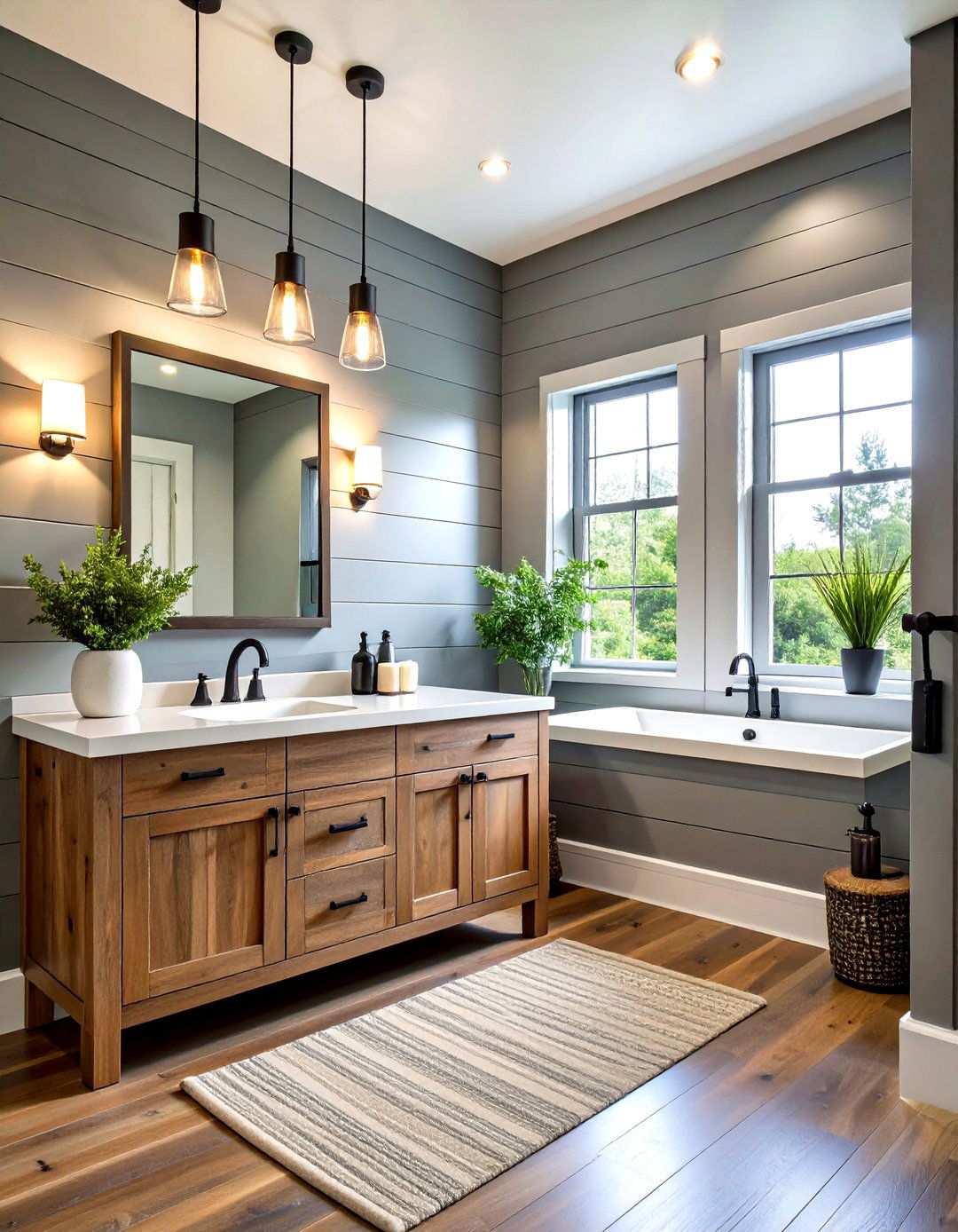 Charcoal Gray Shiplap Modern Farmhouse - 24 Powder Room Wainscoting Ideas
