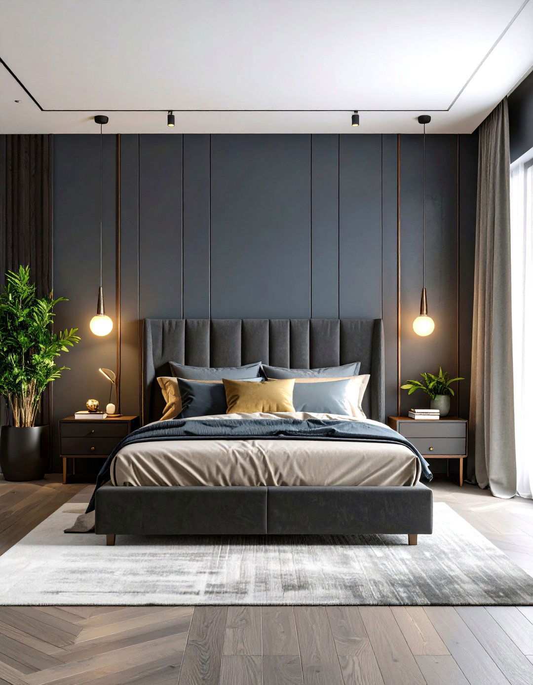 Charcoal Limewash Dramatic Accent Wall - 24 Limewash Bedroom Ideas