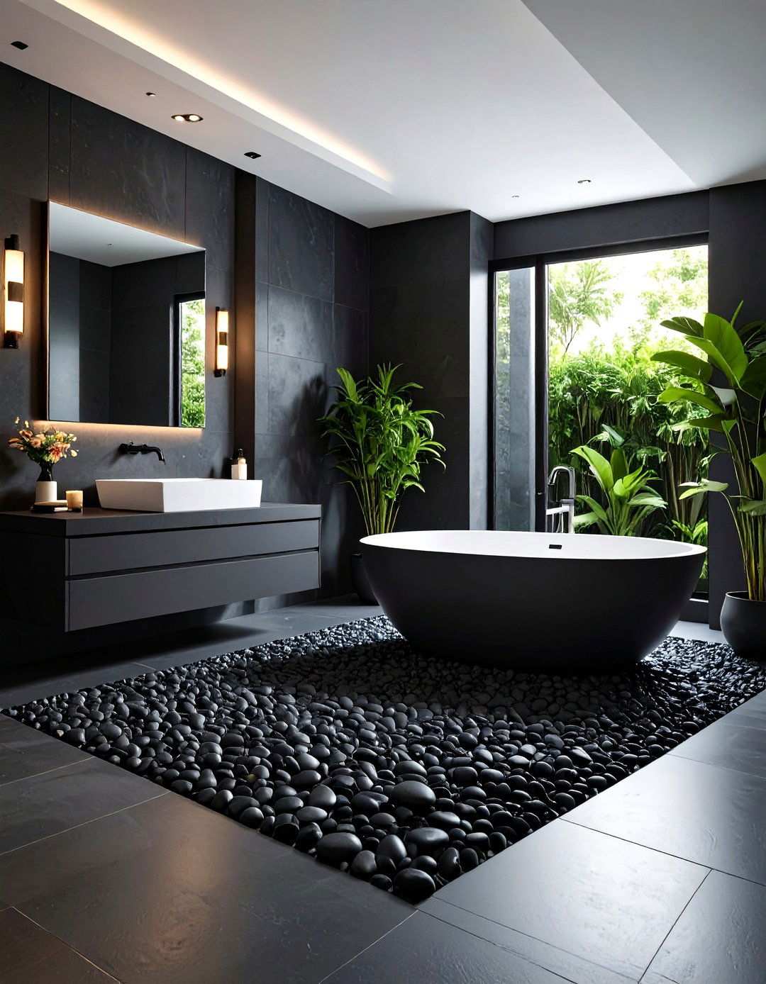 Charcoal Pebble Modern Design - 24 Pebble Tile Bathroom Ideas