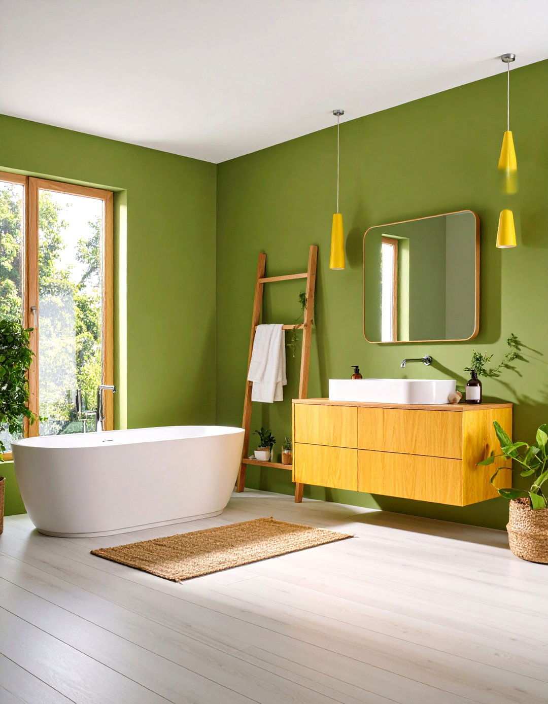 Chartreuse Green Paint with Sunny Yellow Fixtures - 24 Yellow and Green Bathroom Ideas