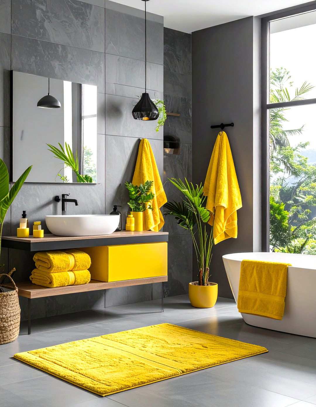 Chartreuse Yellow Modern Accent Bath - 24 Yellow Bathroom Ideas