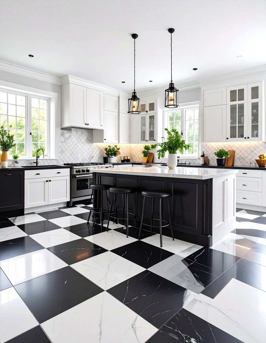 Checkerboard Black and White Marble Pattern - 24 Marble Kitchen Floor Ideas