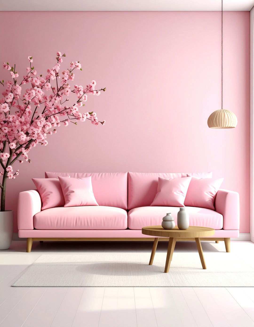 Cherry Blossom Pink Sofa in Zen Minimalism - 24 Pink Couch Living Room Ideas