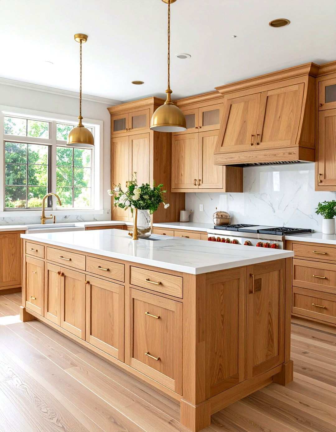 Cherry Cabinets with Brass Hardware Accents - 24 Natural Cherry Kitchen Cabinets