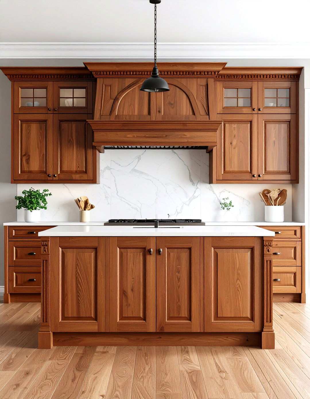 Cherry Cabinets with Decorative Crown Molding - 24 Natural Cherry Kitchen Cabinets
