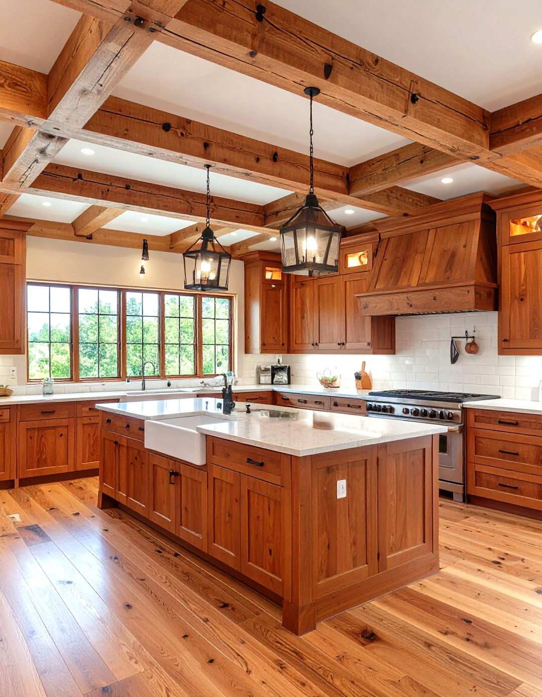 Cherry Cabinets with Exposed Wood Beam Ceilings - 24 Natural Cherry Kitchen Cabinets