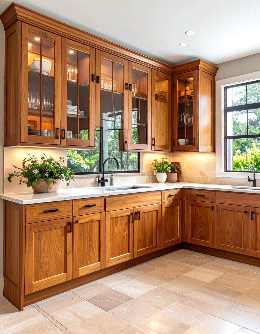 Cherry Cabinets with Glass Front Upper Doors - 24 Natural Cherry Kitchen Cabinets