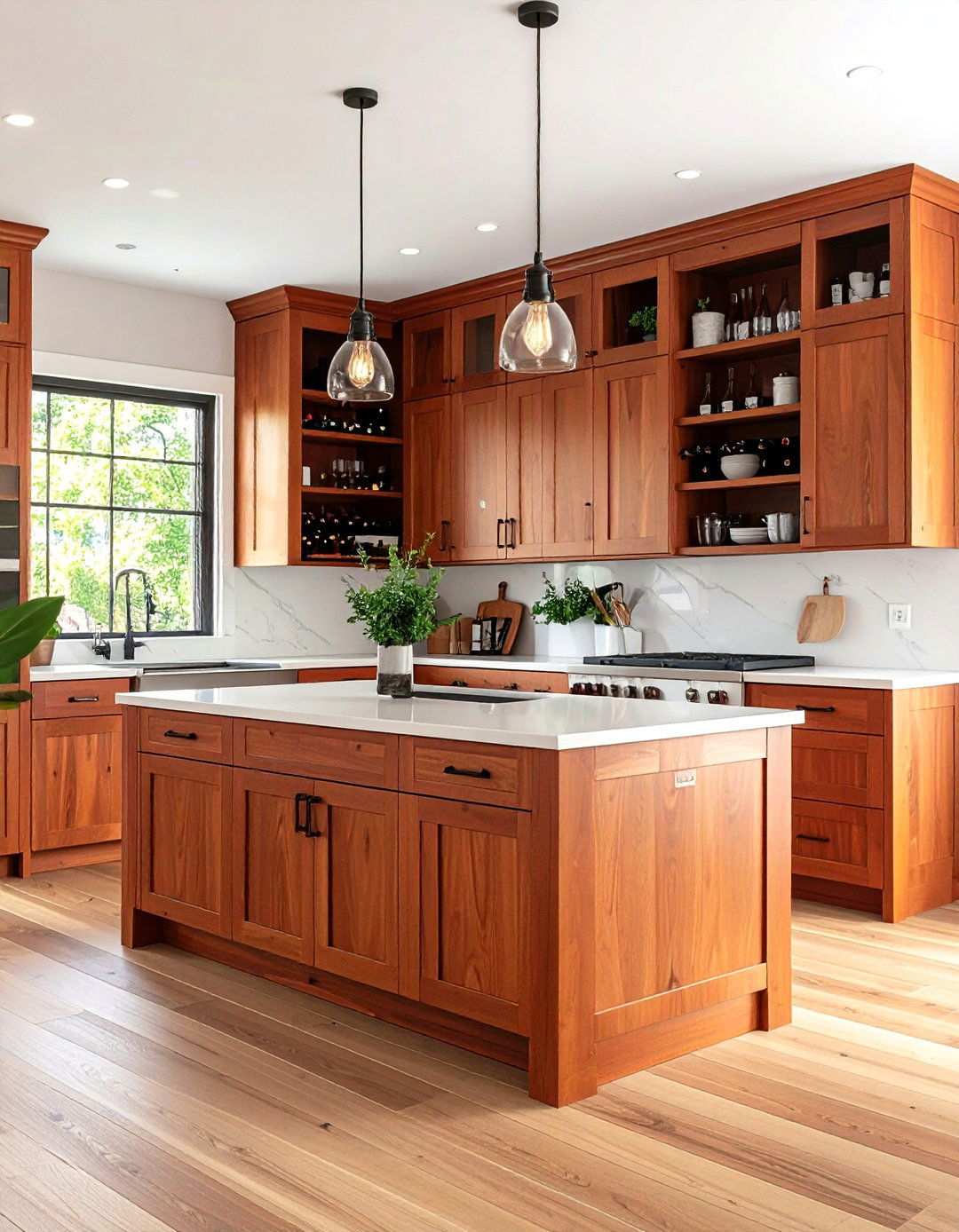 Cherry Cabinets with Mixed Open Storage Solutions - 24 Natural Cherry Kitchen Cabinets