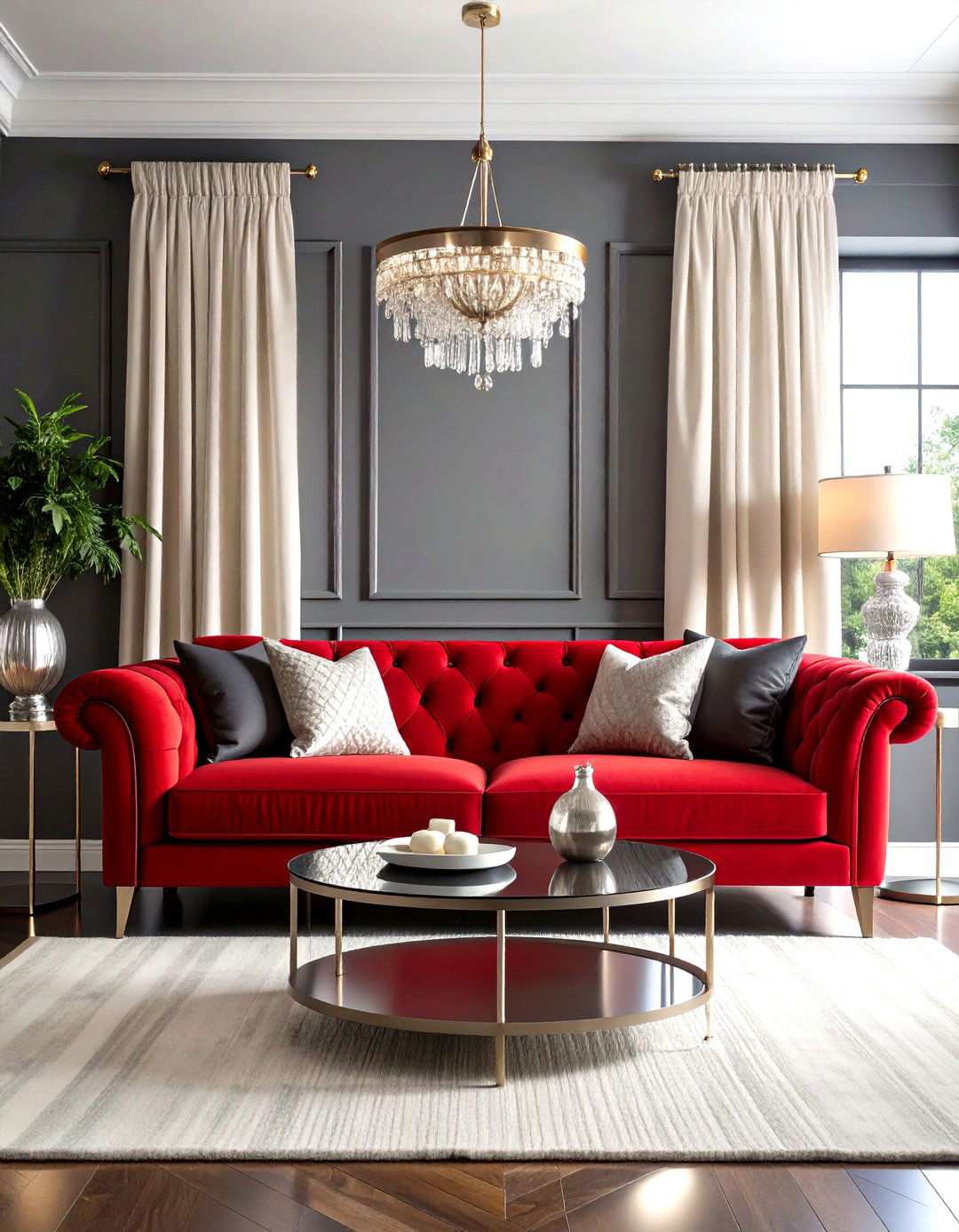 Cherry Red Velvet Couch Styling - 24 Red Couch Living Room Ideas