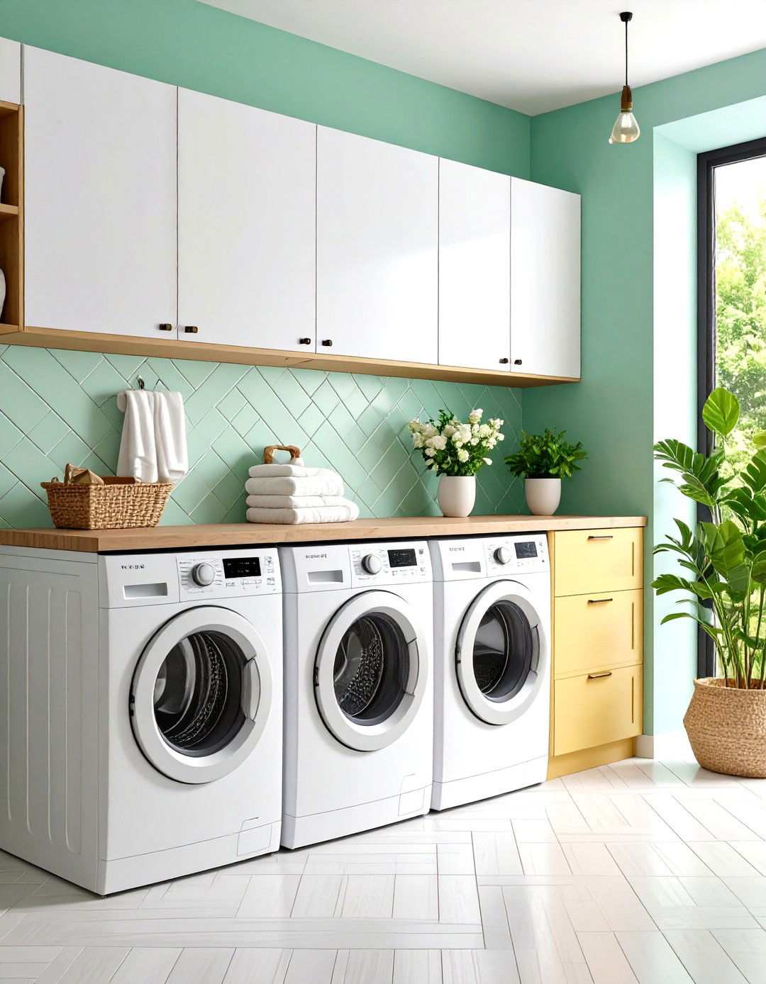 Chevron Pattern Ceramic Backsplash - 24 Laundry Room Backsplash Ideas