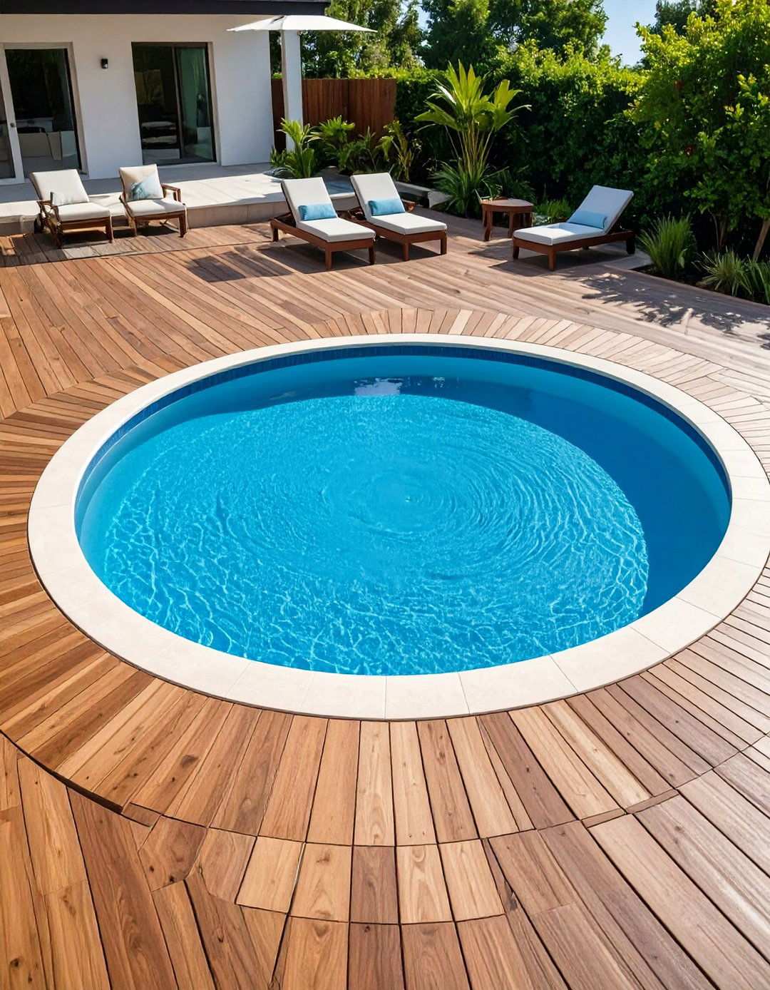Circular Pattern Pool Deck Feature Design - 24 Pavers Around Pool Ideas