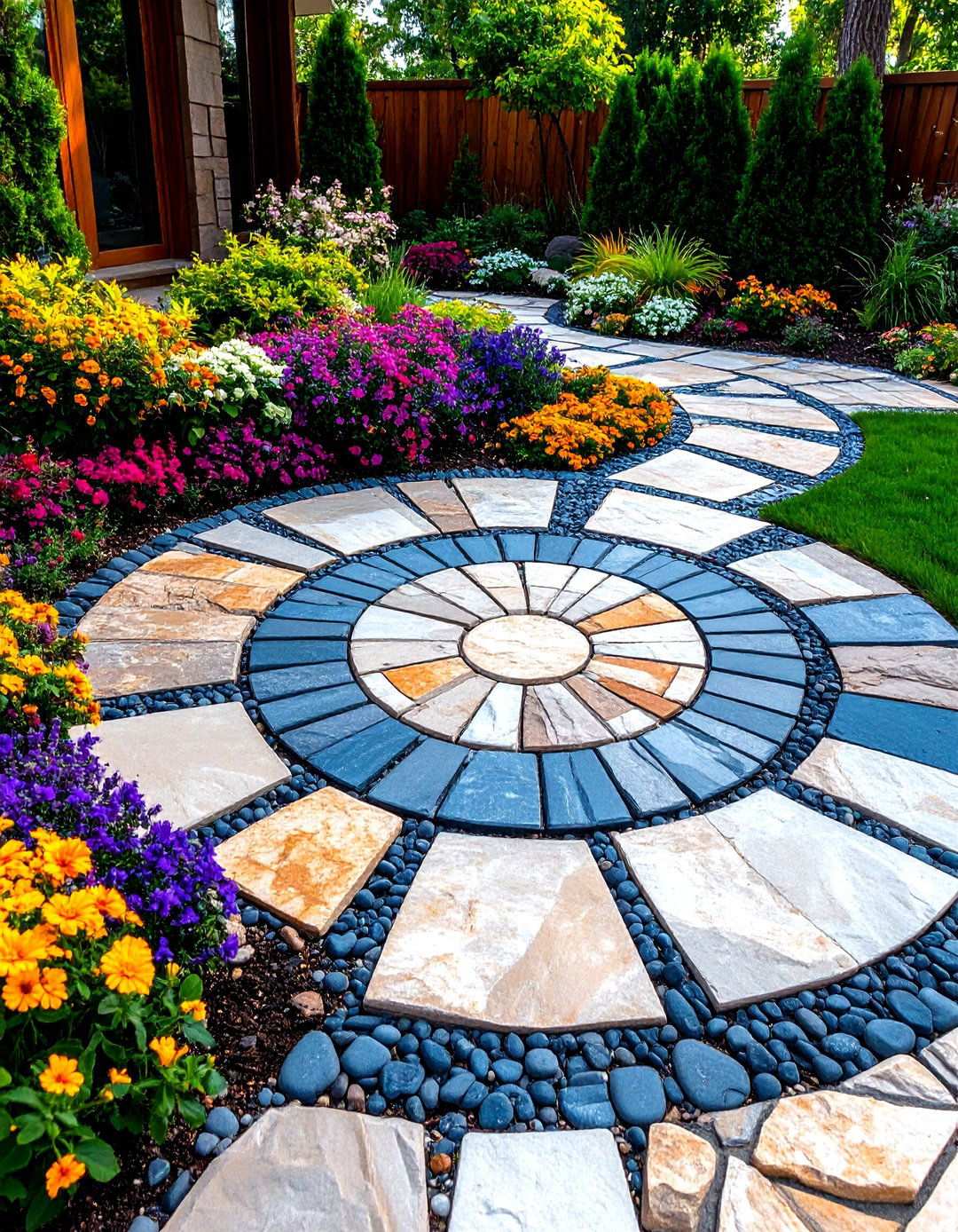 Circular Pattern Semi Circle Patio with Contrasting Border - 24 Semi Circle Patio Ideas and Inspiration