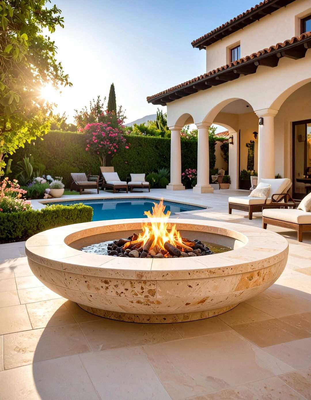 Circular Travertine Fire Bowl - 24 Stone Fire Pit Ideas