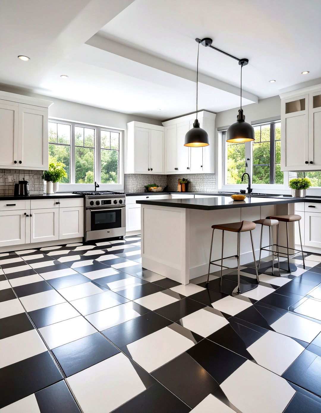 Classic Black and White Checkerboard Kitchen Floors - 24 Linoleum Kitchen Flooring Ideas