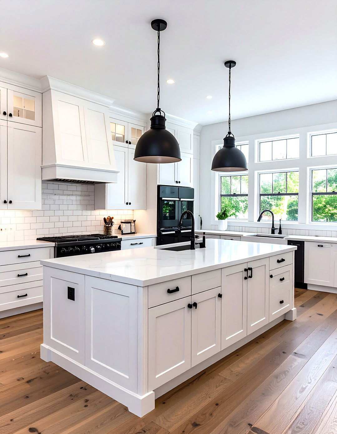 Classic Black Hardware Statement - 24 White Kitchen with Black Appliances Ideas
