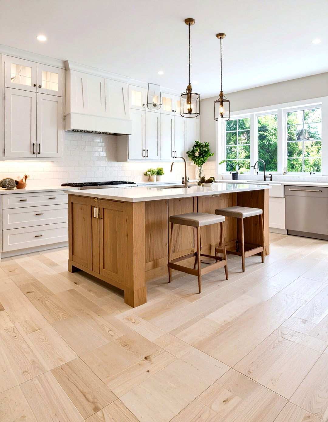 Classic Ivory Travertine with White Shaker Cabinets - 24 Travertine Floor Kitchen Ideas