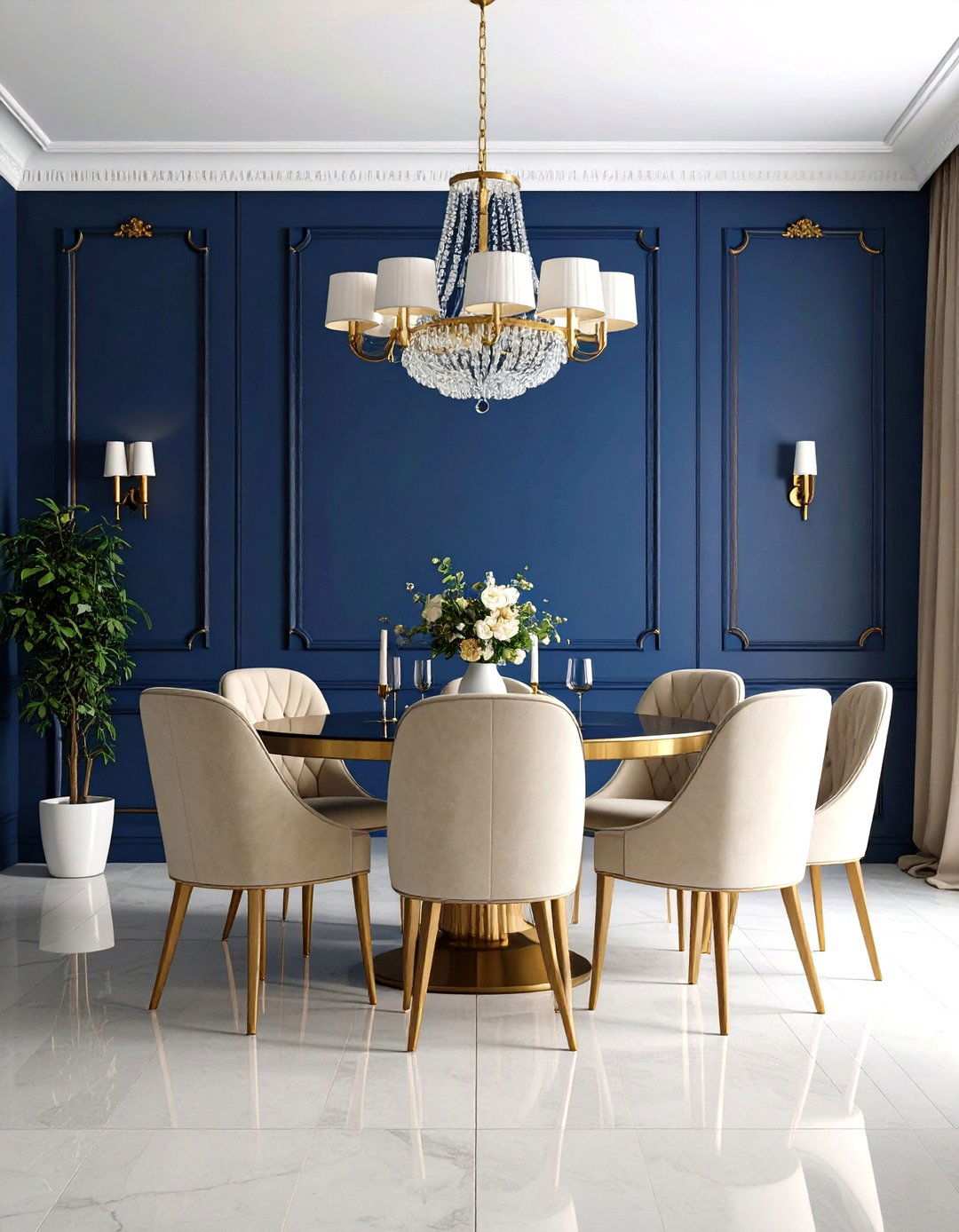 Classic Navy Blue Accent Wall Design - 24 Navy Blue Dining Room Ideas