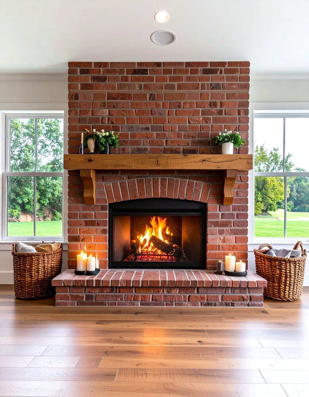 Classic Red Brick Farmhouse Fireplace - 24 Rustic Brick Fireplace Ideas
