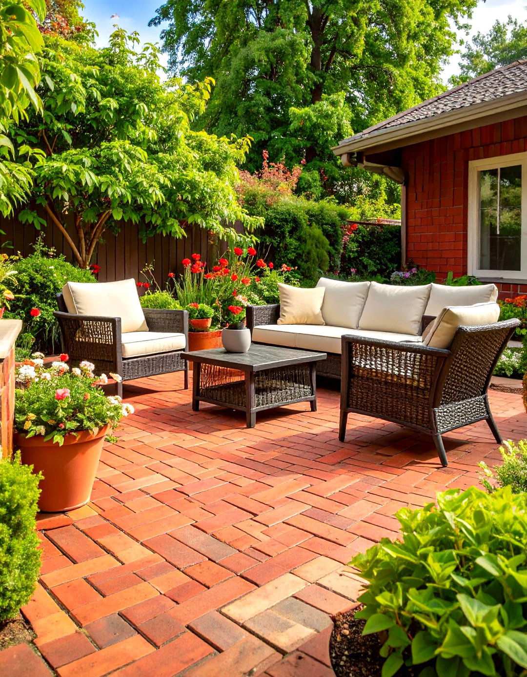 Classic Red Brick Herringbone Patio - 24 Red Paver Patio Ideas