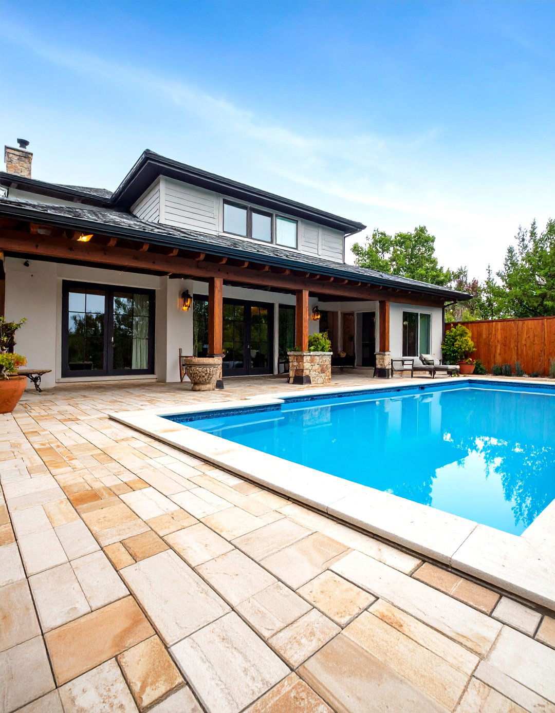 Classic Travertine Pool Deck Design - 24 Pavers Around Pool Ideas
