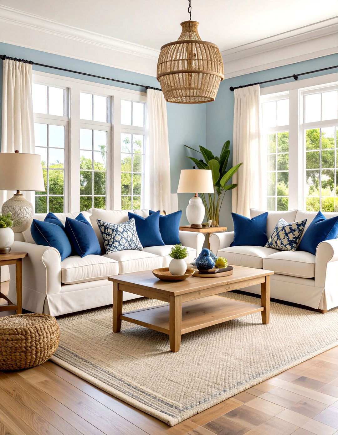 Classic White and Blue Living Room Palette - 24 Hamptons Living Room Ideas