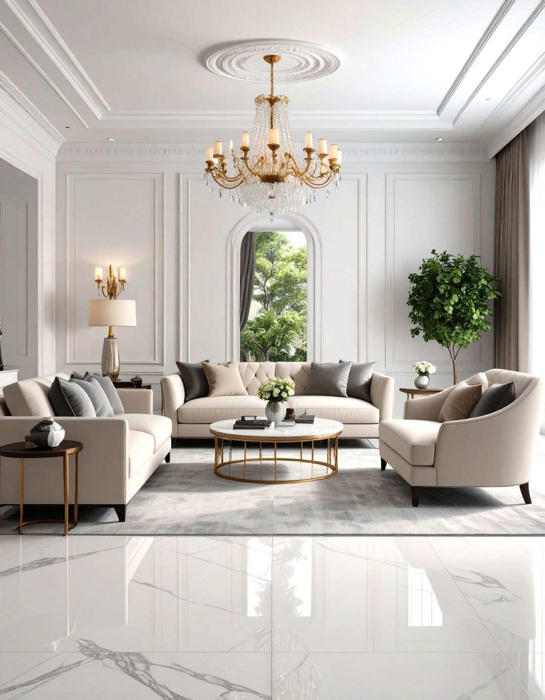 Classic White Carrara Marble Living Room - 24 Marble Floor Living Room Ideas