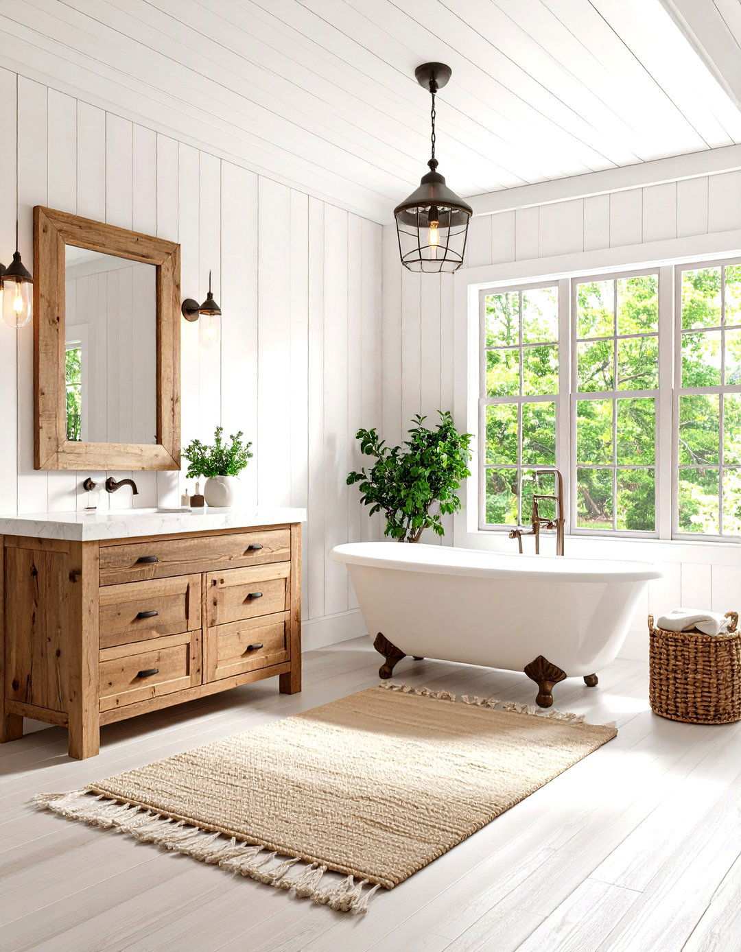 Classic White Farmhouse Shiplap Bathroom - 24 shiplap bathroom ideas