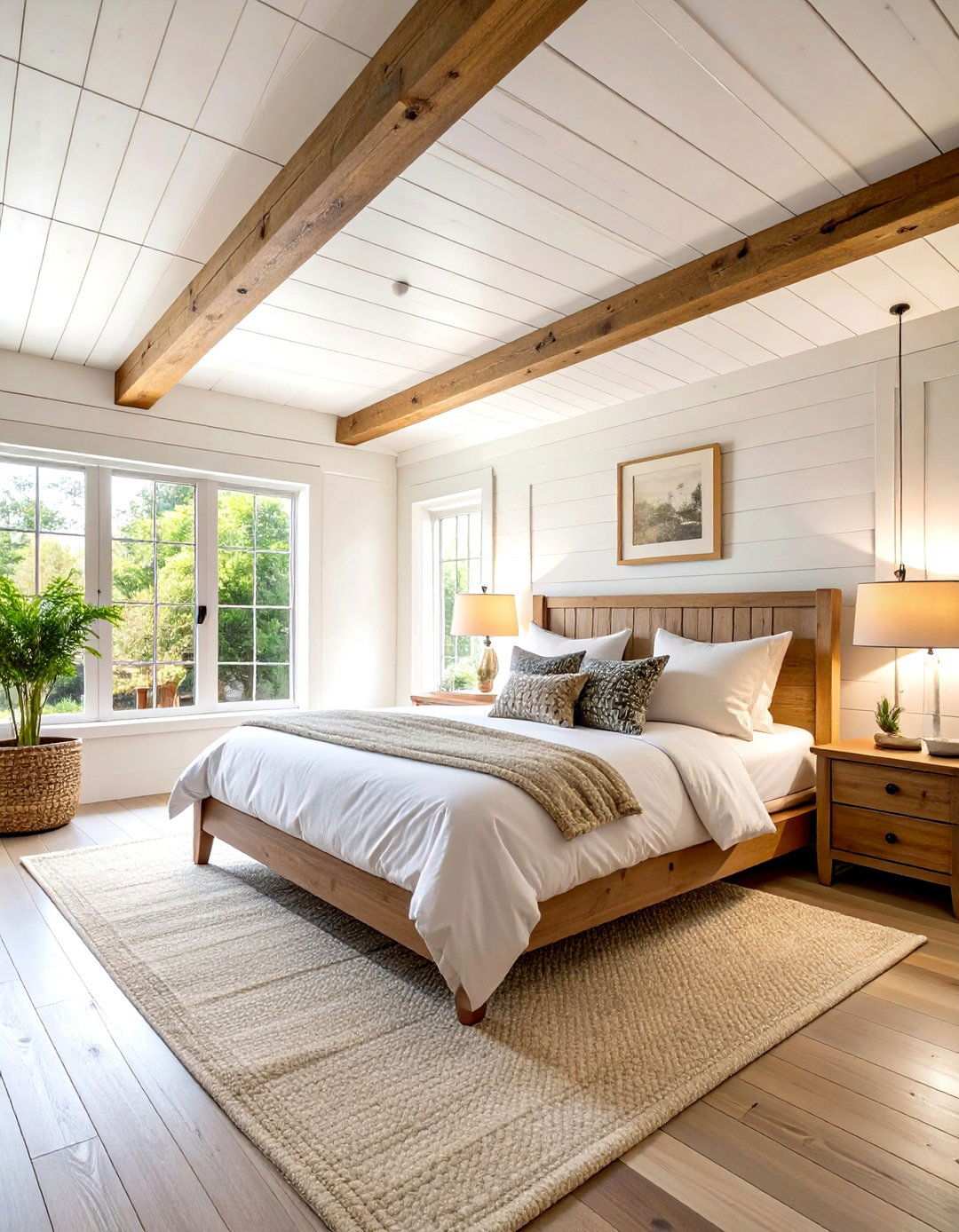 Classic White Horizontal Farmhouse Bedroom - 24 Shiplap Ceiling Ideas