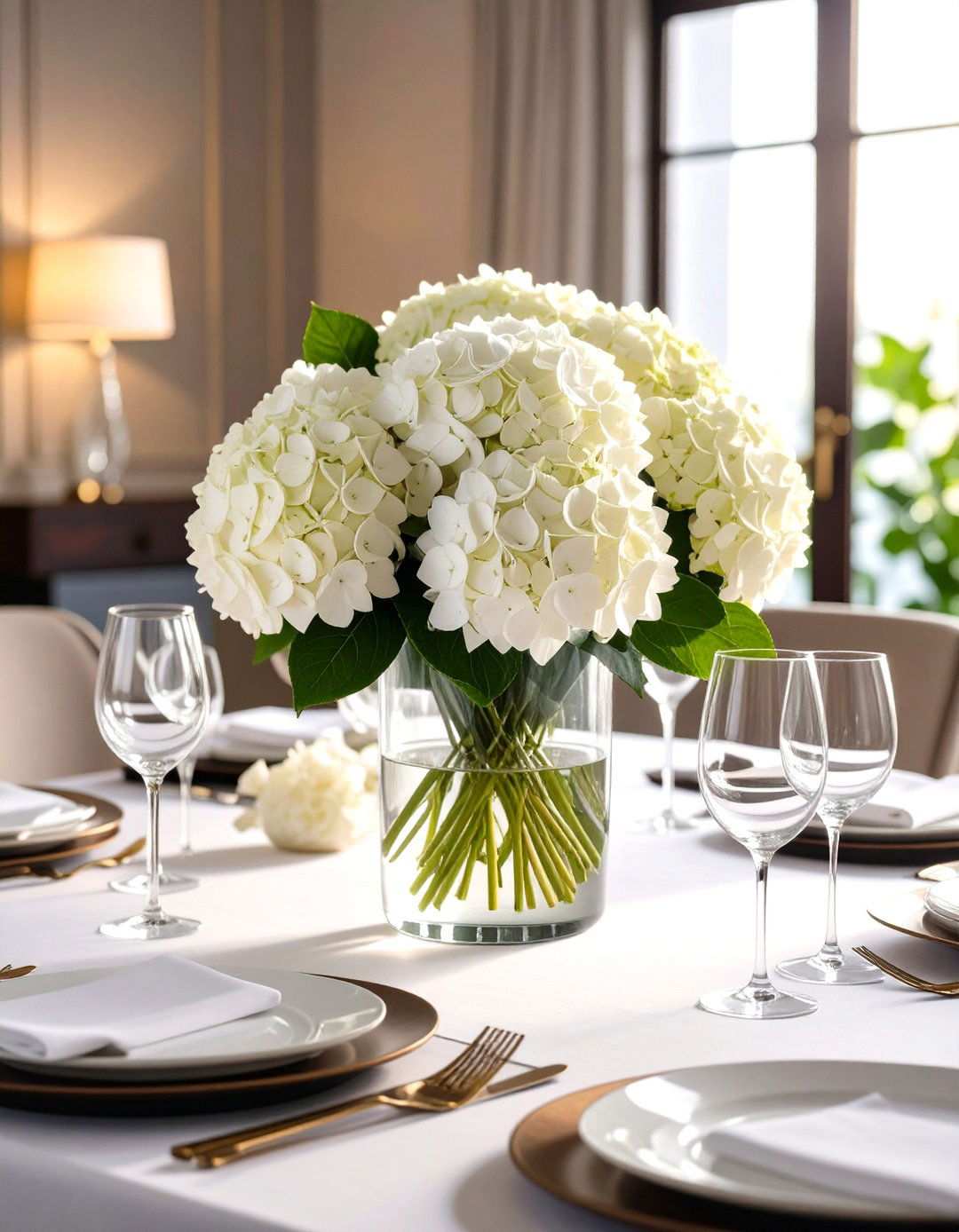 Classic White Hydrangea Glass Vase Centerpieces - 24 Hydrangea Centerpiece Ideas