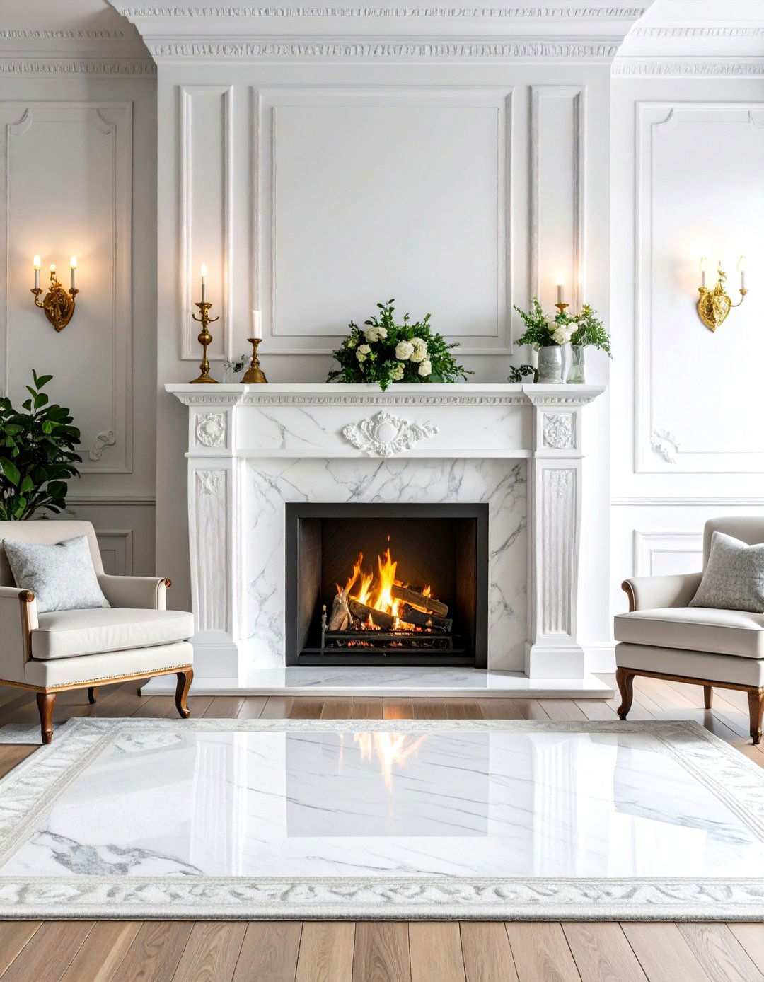 Classic White Marble Surround Fireplace - 24 White Stone Fireplace Ideas