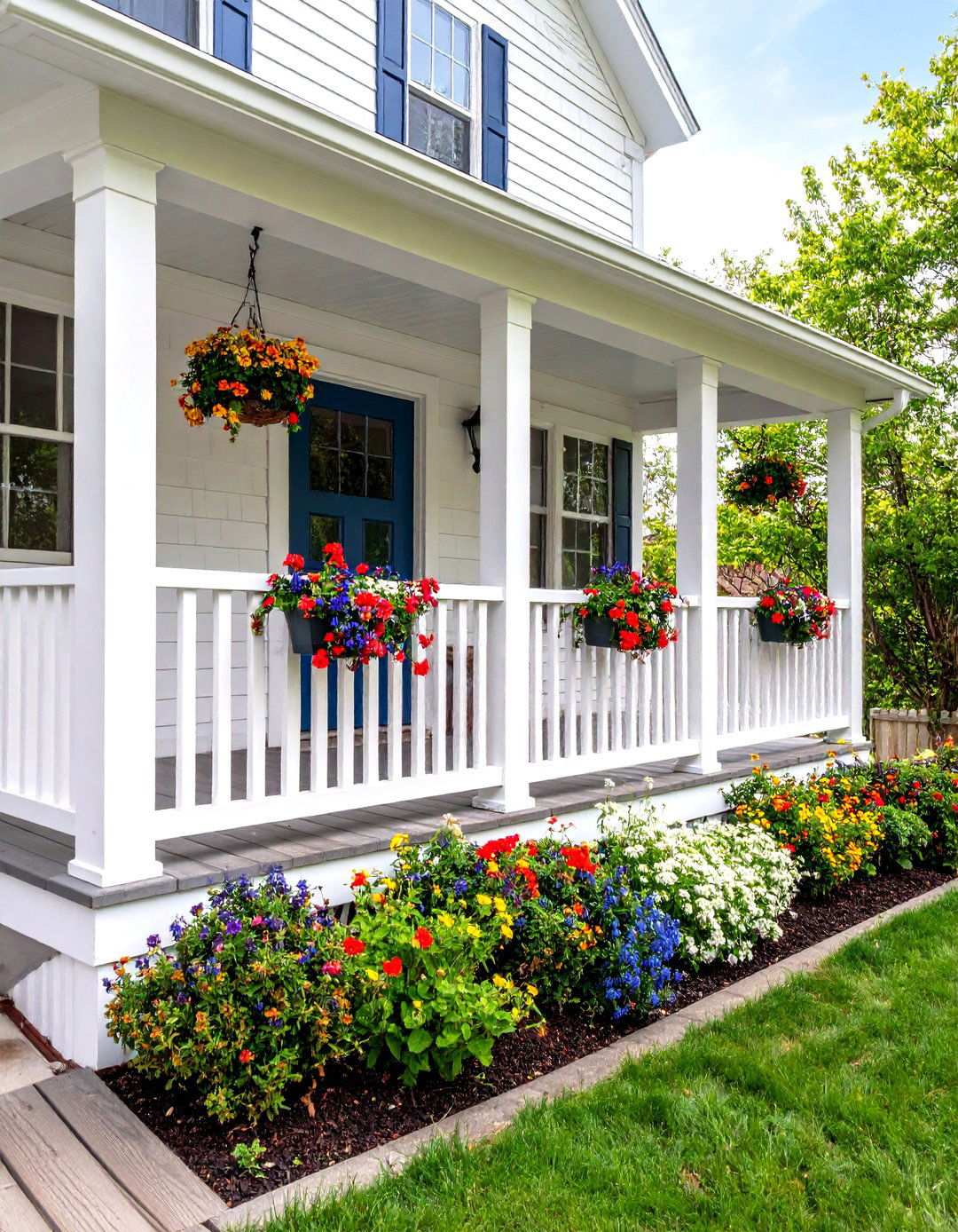Classic White Picket Railing Porch - 24 Small Cape Cod Front Porch Ideas