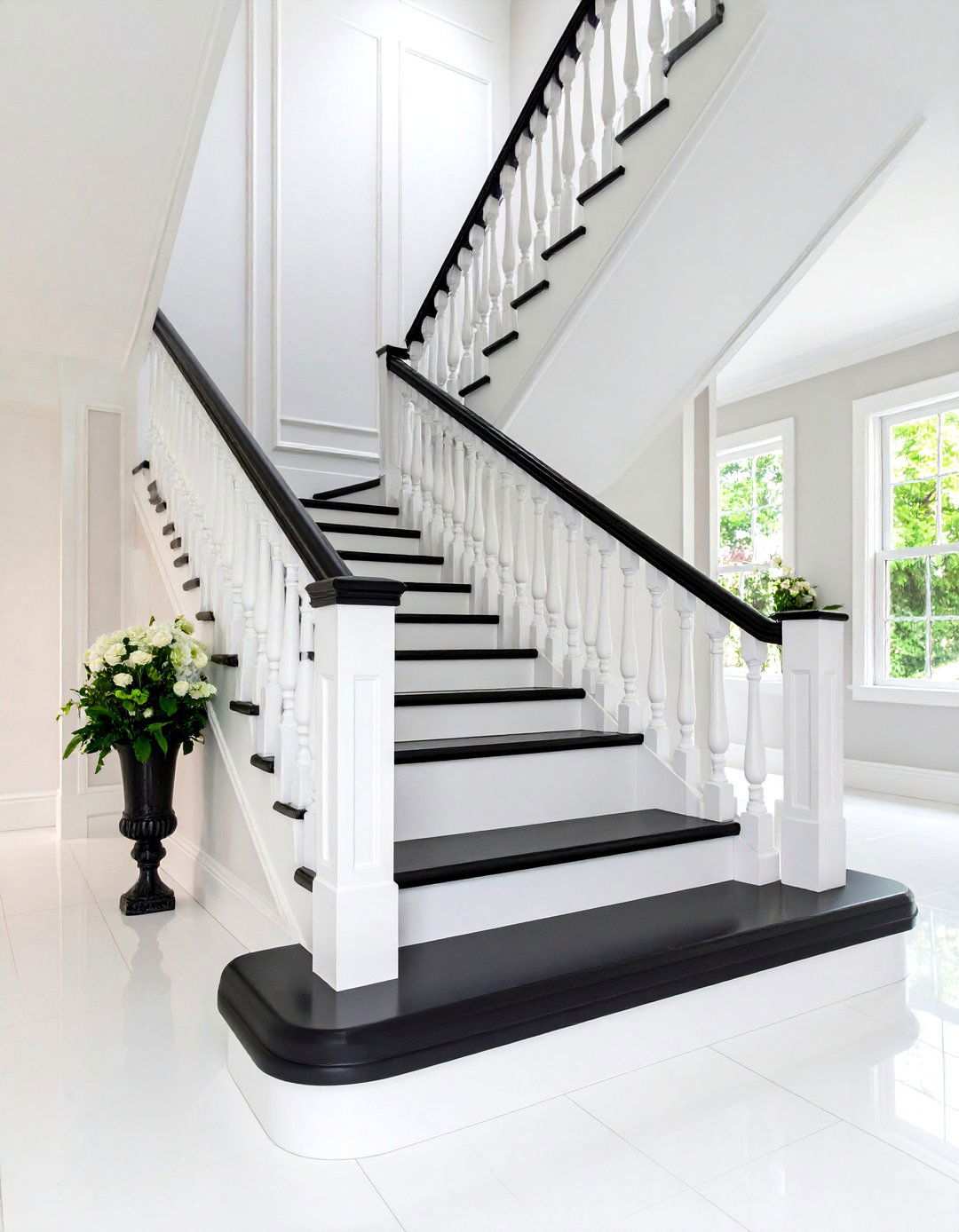 Classic White Risers with Black Treads - 24 Painted Stair Ideas