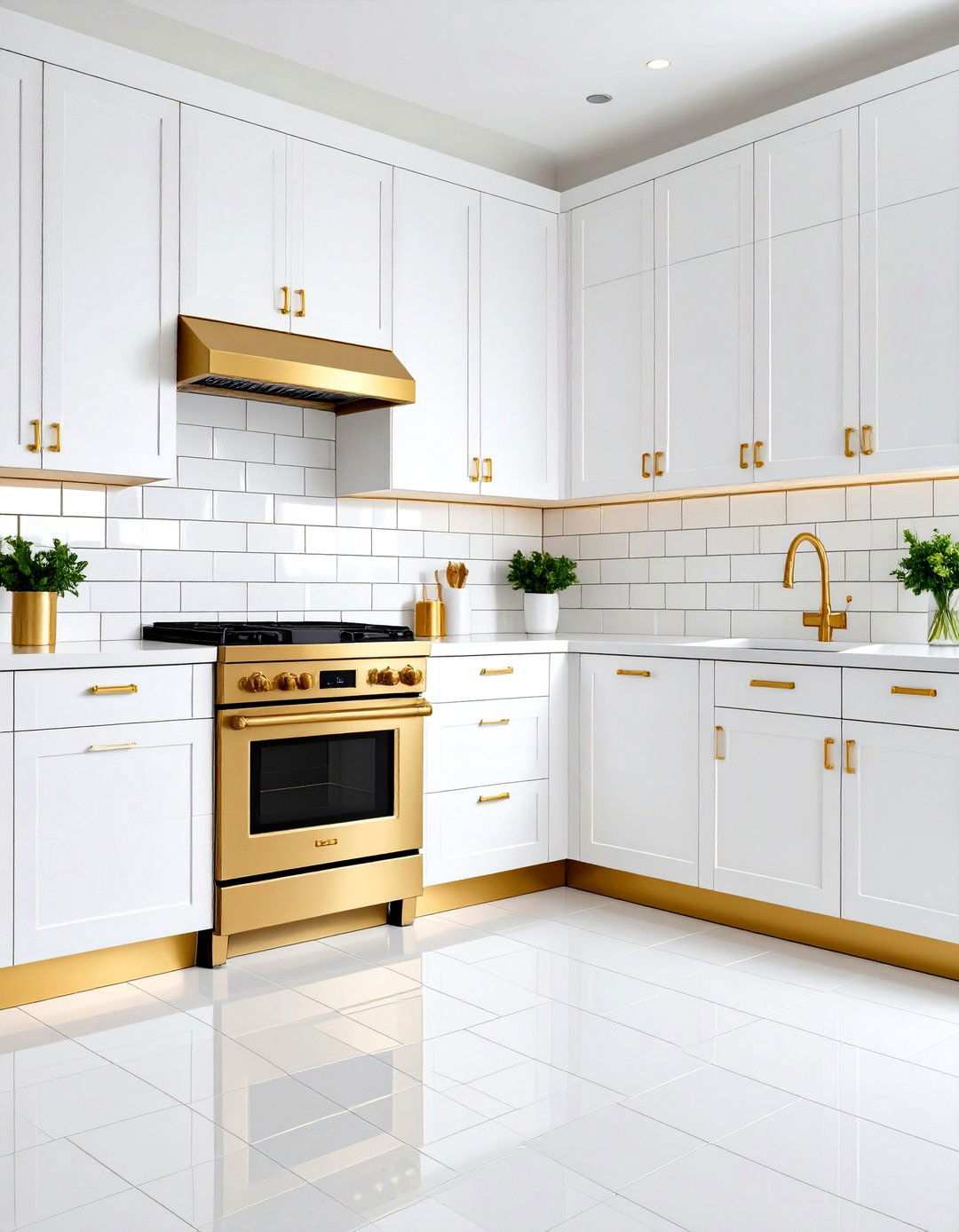 Classic White Subway Tiles with Gold Grout Lines - 24 White and Gold Kitchen Backsplash Ideas
