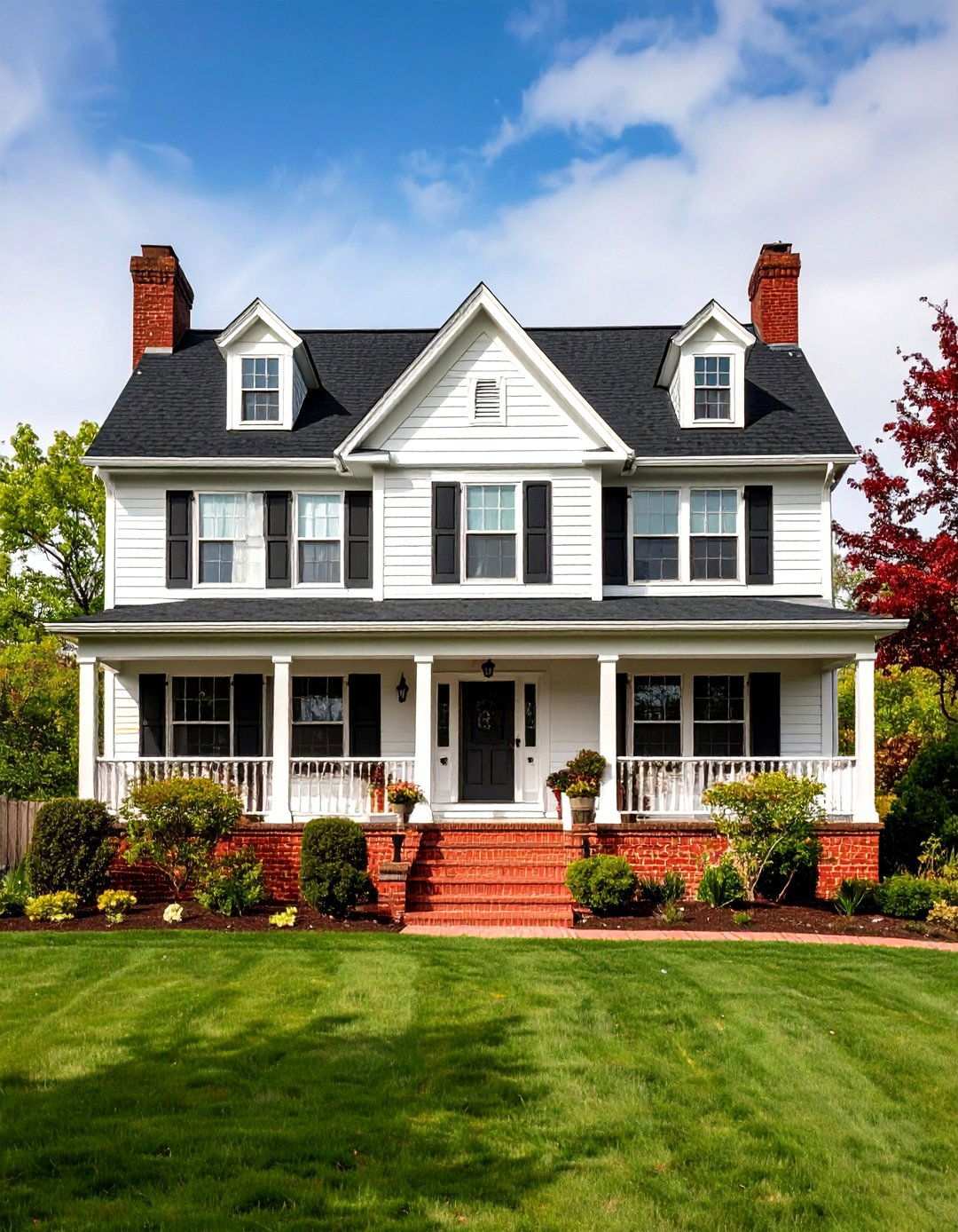 Classic White Vinyl with Red Brick Foundation - 24 Vinyl Siding and Brick Combinations