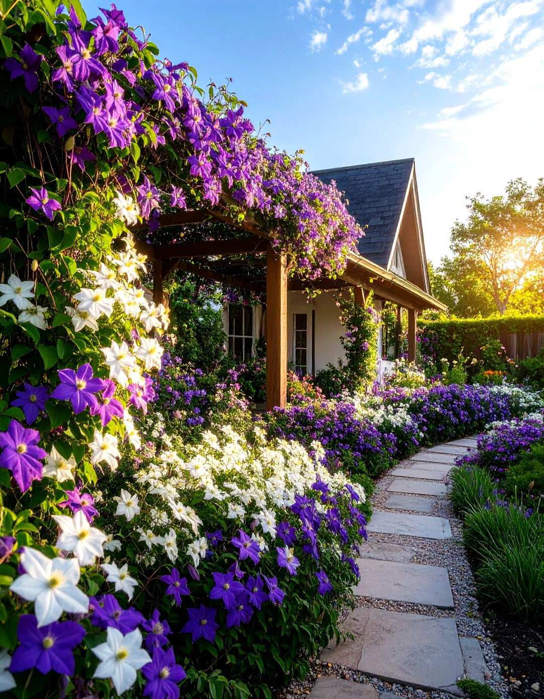 Clematis Flowering Vine Cover - 24 Pergola Shade Ideas