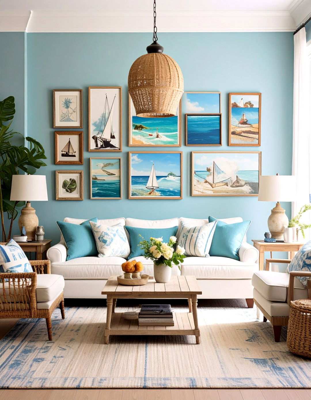 Coastal Artwork Gallery Wall - 24 Hamptons Living Room Ideas