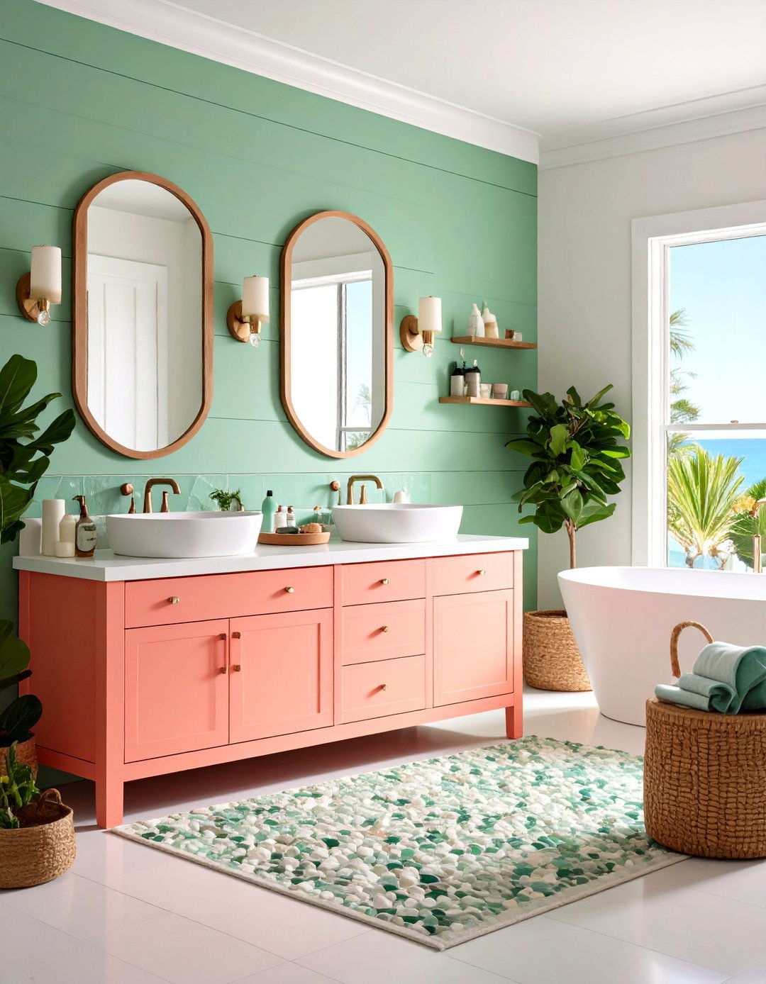 Coastal Beach House Pink and Green Breeze - 24 Pink and Green Bathroom Design Ideas